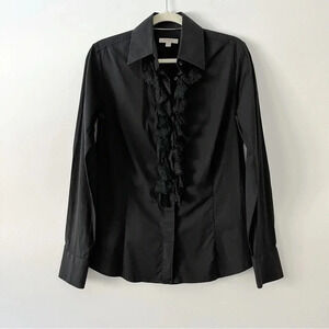 Burberry Black Button Down Shirt  with Lace Ruffle Size 8